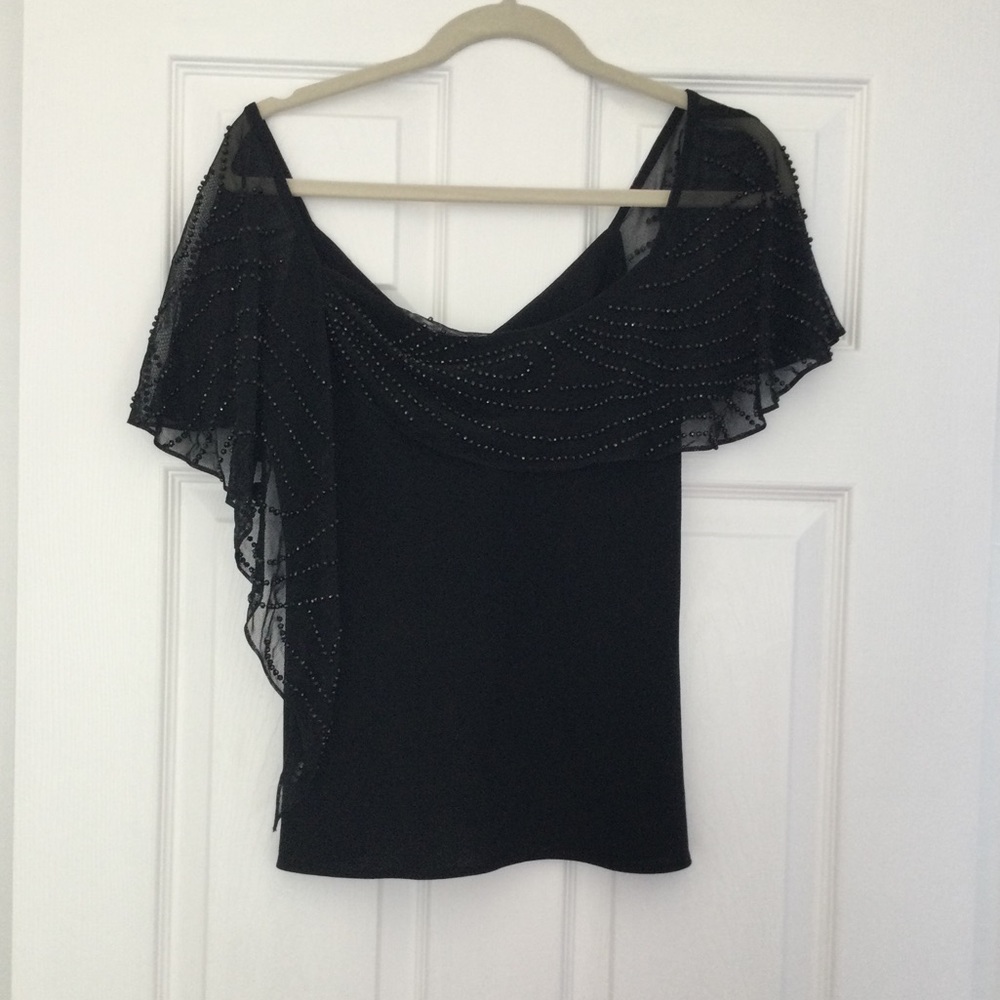 SL Fashions Black Beaded Top NWOT